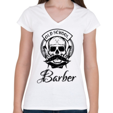 PRINTFASHION Old School Barber - Női V-nyakú póló - Fehér