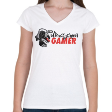 PRINTFASHION Old School Gamer - Női V-nyakú póló - Fehér női póló