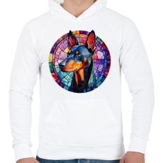 PRINTFASHION Ólomüveg Doberman - Férfi kapucnis pulóver - Fehér