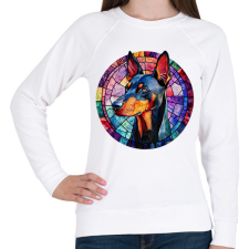 PRINTFASHION Ólomüveg Doberman - Női pulóver - Fehér női pulóver, kardigán