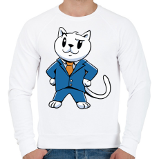 PRINTFASHION Öltönyös macska - Férfi pulóver - Fehér