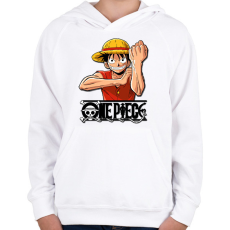 PRINTFASHION One Piece - Monkey D. Luffy - Gyerek kapucnis pulóver - Fehér