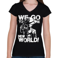 PRINTFASHION One Piece - New World - Női V-nyakú póló - Fekete