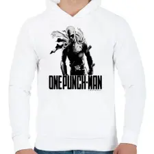 PRINTFASHION one punch man - Férfi kapucnis pulóver - Fehér férfi pulóver, kardigán