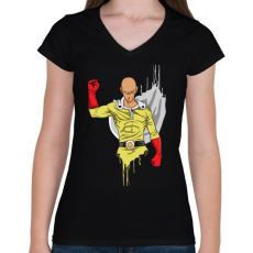 PRINTFASHION One Punch Man Saitama - Női V-nyakú póló - Fekete