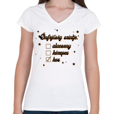 PRINTFASHION Önfejűség szintje - Női V-nyakú póló - Fehér női póló