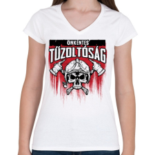 PRINTFASHION Önkéntes Tűzoltóság - Női V-nyakú póló - Fehér női póló