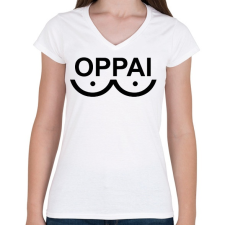 PRINTFASHION Oppai Saitama - Női V-nyakú póló - Fehér női póló