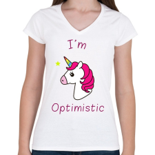 PRINTFASHION optimista vagyok - Női V-nyakú póló - Fehér női póló
