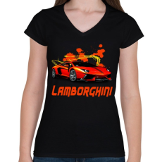 PRINTFASHION orange Lamborghini - Női V-nyakú póló - Fekete