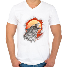 PRINTFASHION Ordító farkas - Férfi V-nyakú póló - Fehér férfi póló