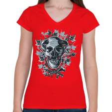 PRINTFASHION Ördögkoponya - Női V-nyakú póló - Piros női póló