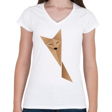 PRINTFASHION Origami Fox - Női V-nyakú póló - Fehér női póló