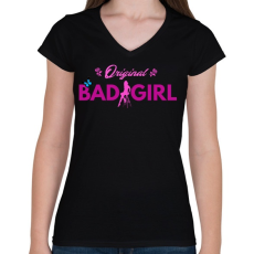 PRINTFASHION ORIGINAL BAD GIRL - Női V-nyakú póló - Fekete