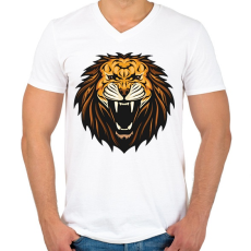 PRINTFASHION Oroszlán fej - Férfi V-nyakú póló - Fehér