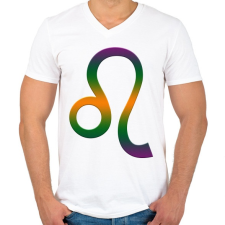 PRINTFASHION Oroszlán - Férfi V-nyakú póló - Fehér férfi póló