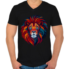 PRINTFASHION Oroszlán  - Férfi V-nyakú póló - Fekete