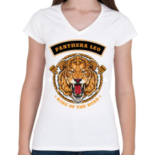 PRINTFASHION Oroszlán - Női V-nyakú póló - Fehér női póló