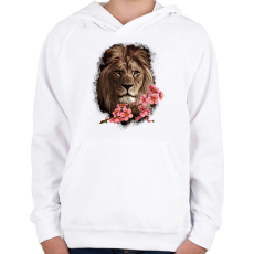 PRINTFASHION Oroszlán virággal - Gyerek kapucnis pulóver - Fehér
