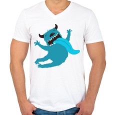 PRINTFASHION Őrült kék szörnyecske - Férfi V-nyakú póló - Fehér