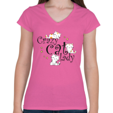 PRINTFASHION Őrült macskás hölgy - Női V-nyakú póló - Rózsaszín női póló