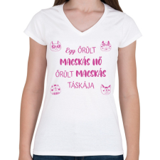 PRINTFASHION Őrült macskás táskája - Női V-nyakú póló - Fehér női póló