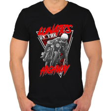 PRINTFASHION Őrült motoros az országúton - Férfi V-nyakú póló - Fekete férfi póló