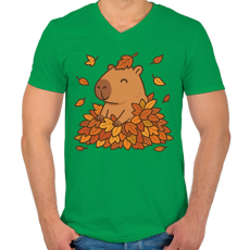 PRINTFASHION Őszi kapibara - Férfi V-nyakú póló - Zöld