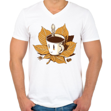PRINTFASHION Őszi kávé - Férfi V-nyakú póló - Fehér