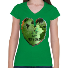 PRINTFASHION Oxigénem - Női V-nyakú póló - Zöld női póló