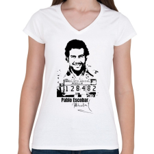 PRINTFASHION Pablo Escobar - Női V-nyakú póló - Fehér női póló