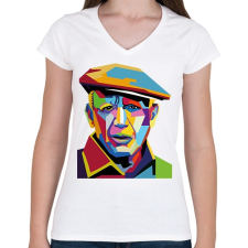 PRINTFASHION Pablo Picasso - Önarckép - Női V-nyakú póló - Fehér női póló