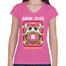 PRINTFASHION Pac Man vége - Női V-nyakú póló - Rózsaszín