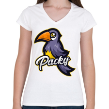 PRINTFASHION Packy - Női V-nyakú póló - Fehér női póló