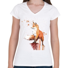 PRINTFASHION Painted Fox - Női V-nyakú póló - Fehér női póló