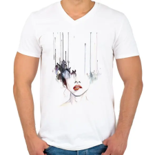 PRINTFASHION Painted Girl - Férfi V-nyakú póló - Fehér férfi póló