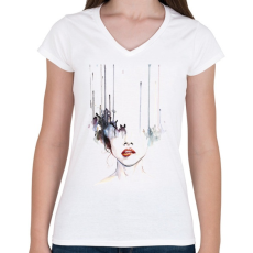 PRINTFASHION Painted Girl - Női V-nyakú póló - Fehér