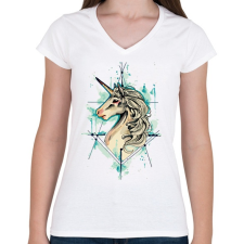 PRINTFASHION Painted Unicorn - Női V-nyakú póló - Fehér női póló