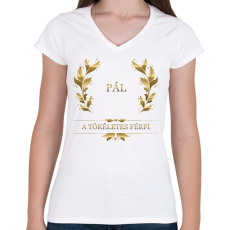 PRINTFASHION Pál - Női V-nyakú póló - Fehér