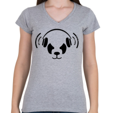 PRINTFASHION Panda beat - Női V-nyakú póló - Sport szürke női póló