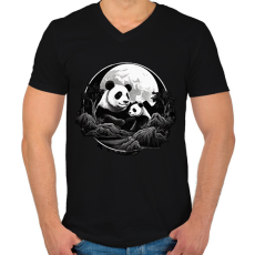PRINTFASHION panda - Férfi V-nyakú póló - Fekete