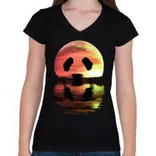 PRINTFASHION Panda hold - Női V-nyakú póló - Fekete női póló