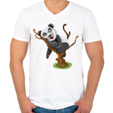 PRINTFASHION Panda jóga - Férfi V-nyakú póló - Fehér