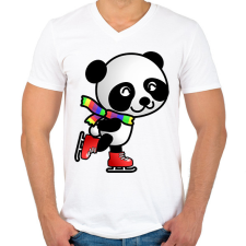 PRINTFASHION Panda korcsolyázik - Férfi V-nyakú póló - Fehér férfi póló