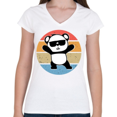 PRINTFASHION Panda Love - Női V-nyakú póló - Fehér