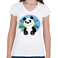 PRINTFASHION panda - Női V-nyakú póló - Fehér női póló