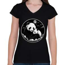 PRINTFASHION panda - Női V-nyakú póló - Fekete