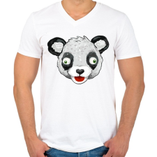 PRINTFASHION Panda Team Leader - Férfi V-nyakú póló - Fehér férfi póló