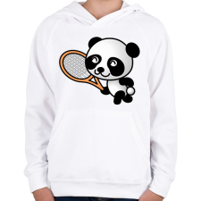 PRINTFASHION Panda teniszezik - Gyerek kapucnis pulóver - Fehér gyerek pulóver, kardigán