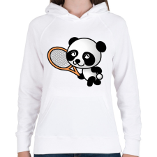 PRINTFASHION Panda teniszezik - Női kapucnis pulóver - Fehér női pulóver, kardigán